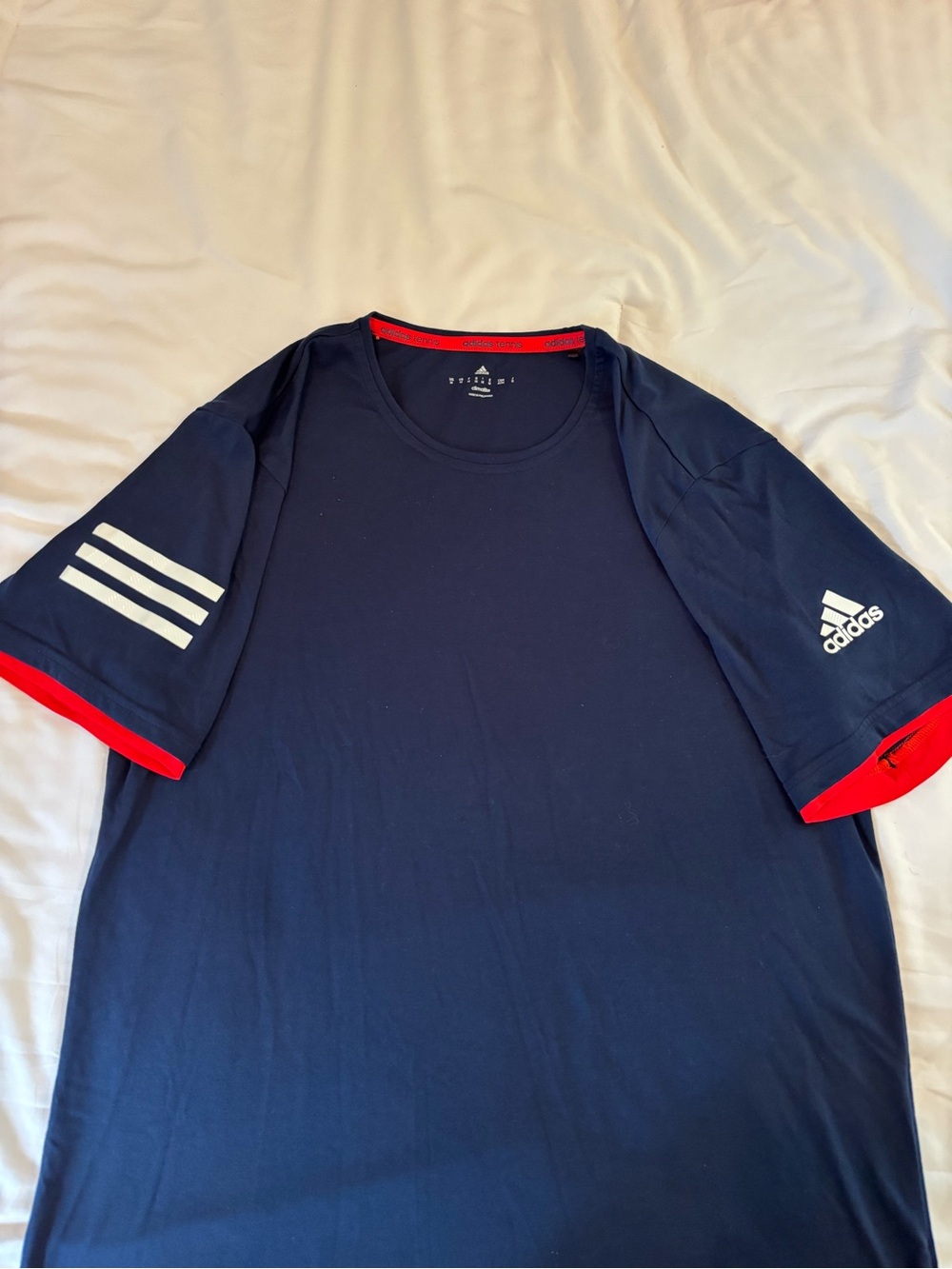 adidas Navy Short-Sleeve Athletic Tee with Red Accents